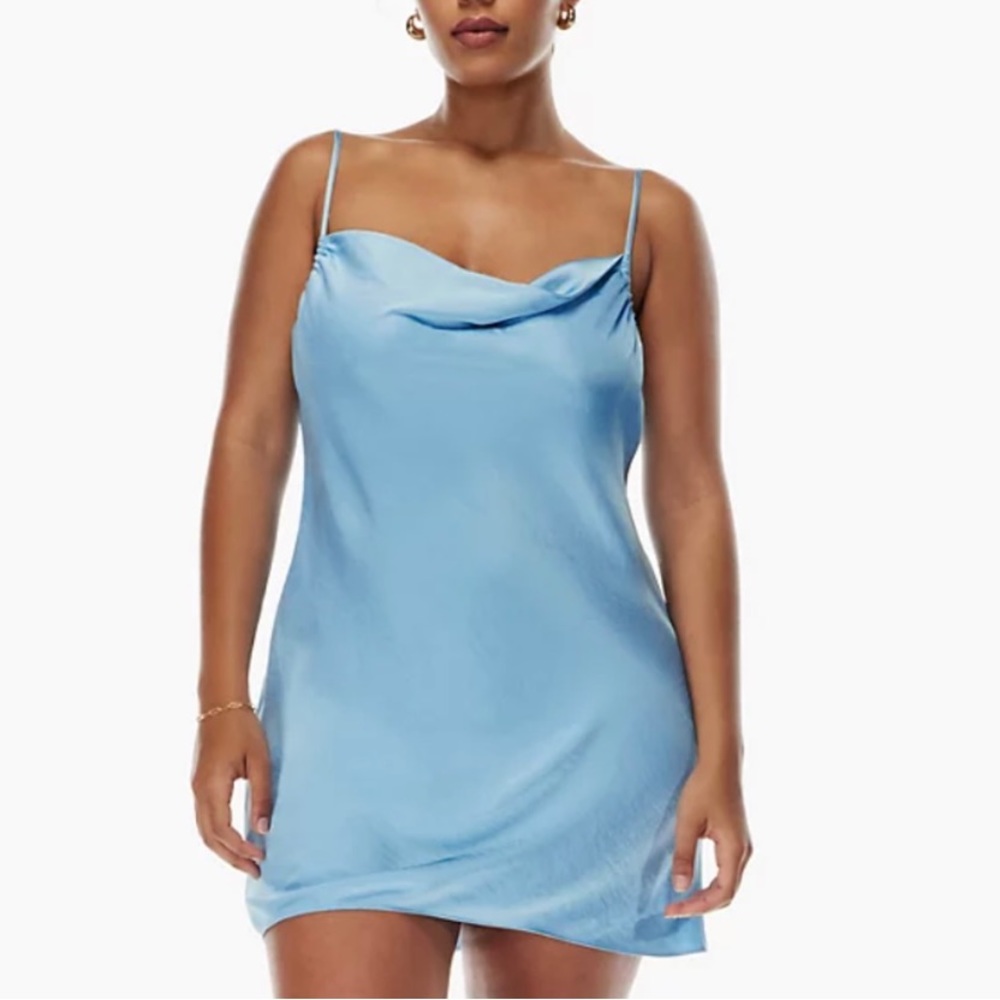 Blue Aritzia cowl- neck mini dress for sale (never been worn & tag is still on)